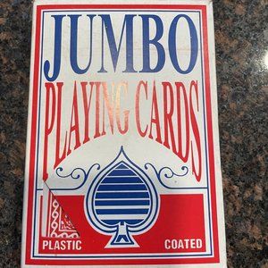 JUMBO PLAYING CARDS Full 54 Card Deck Poker Red Plastic Coated 3.5" x 5"